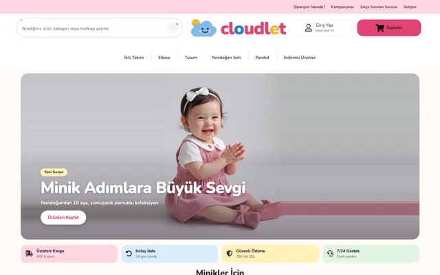 Cloudlet teması, bebek giyim mağazası anasayfası