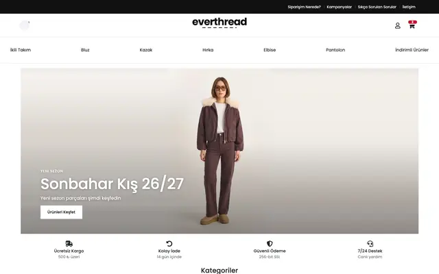 Everthread teması, giyim mağazası anasayfası
