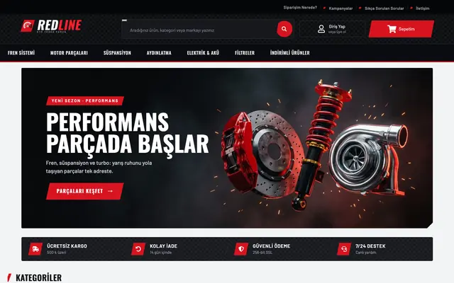 Redline teması, otomotiv mağazası anasayfası