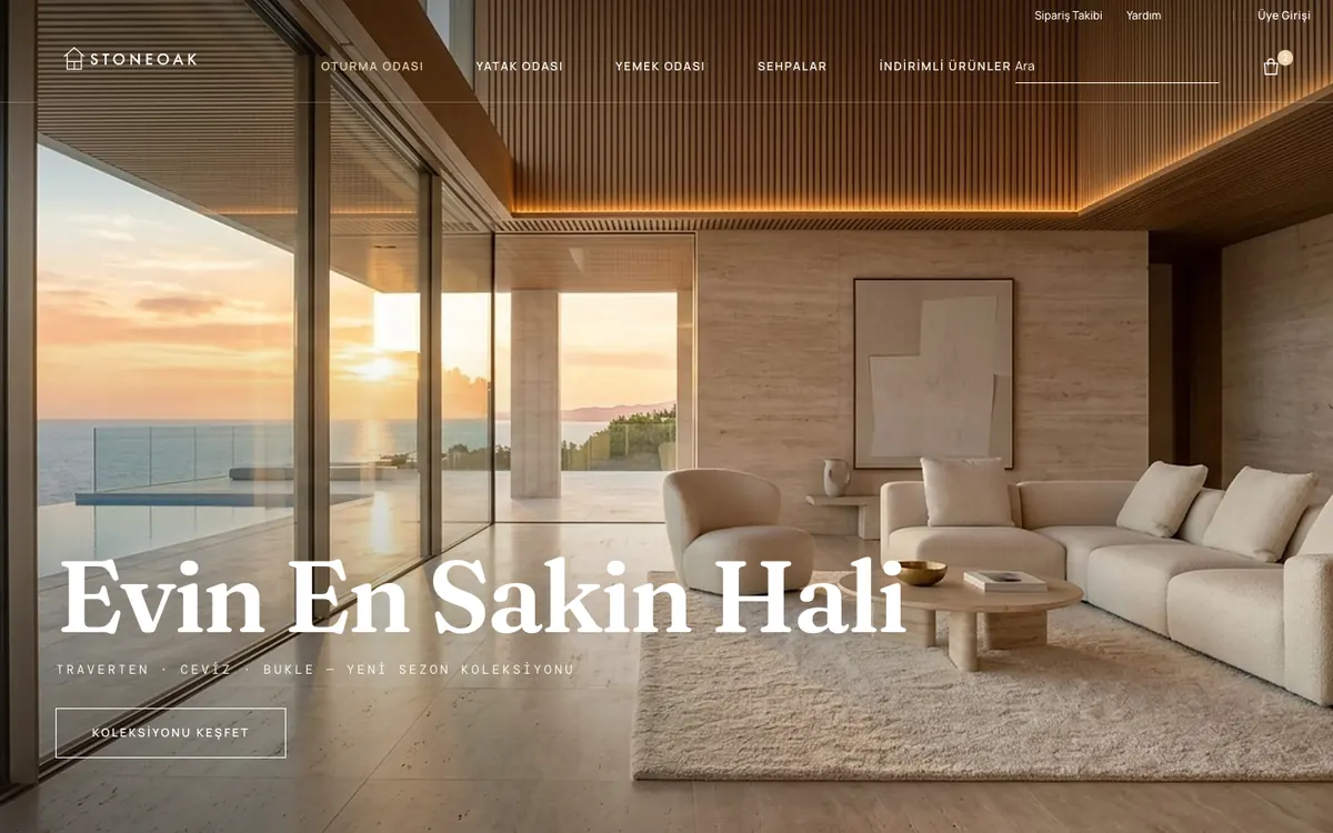 Stoneoak temasıyla kurulmuş örnek e-ticaret sitesi